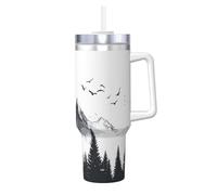 ZSUUGJ Nature Mountains and Forest - Bicchiere termico da viaggio, con manico e coperchio con cannuccia, tazza da caffè, riutilizzabile, ideale per auto, lavoro, regalo