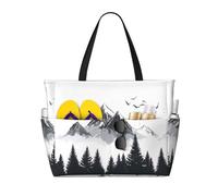 ZSUUGJ Nature Mountains And Forest - Borsa da spiaggia extra large con tasche con cerniera, impermeabile, a prova di sabbia, per piscina, picnic, palestra e viaggi