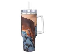 ZSUUGJ Panther Mountain Lion - Bicchiere termico da viaggio con manico e coperchio con cannuccia, tazza da caffè, riutilizzabile, ideale per auto, lavoro, regalo