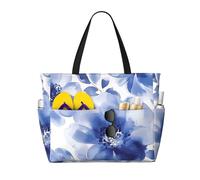 ZSUUGJ Papaveri Blu Extra Large Beach Tote Bag con Tasche con Cerniera - Borsa da vacanza impermeabile a prova di sabbia per piscina, picnic, palestra e viaggi