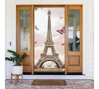 ZSUUGJ Parigi Torre Eiffel Fiore Riutilizzabile Copertura Porta Banner Tenda per Interni ed Esterni Decorazione Facile da Appendere Porta D'ingresso Decorazione per Feste, Compleanni e Vacanze