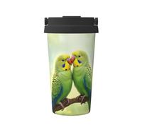 ZSUUGJ Parrot Love in Bloom - Tazza da viaggio portatile in acciaio inox, per bevande calde e fredde, con coperchio a prova di perdite, tazza da caffè adatta ai pendolari per ufficio, auto e