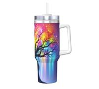 ZSUUGJ Rainbow Tree Mystical Aura - Bicchiere termico con manico e coperchio con cannuccia, tazza da viaggio, tazza da caffè, bottiglia d'acqua riutilizzabile, ideale per auto, lavoro, regalo