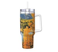 ZSUUGJ Rocky Mountain, bicchiere termico da 1,18 l, con manico e coperchio con cannuccia, tazza da viaggio, tazza da caffè, bottiglia d'acqua riutilizzabile, ideale per auto, lavoro, regalo