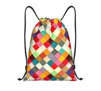 ZSUUGJ Sackpack leggero della palestra dello zaino del cordone del modello variopinto di geometria per il viaggio, il fitness, lo yoga, la, Nero , M