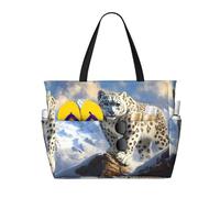 ZSUUGJ Snow Leopard Forest - Borsa da spiaggia extra large con tasche con cerniera, impermeabile, a prova di sabbia, per piscina, picnic, palestra e viaggi