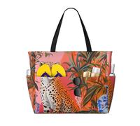 ZSUUGJ Summer Tropical Cheetah Borsa da spiaggia extra large con tasche con cerniera - Borsa impermeabile a prova di sabbia per piscina, picnic, palestra e viaggi