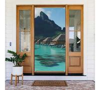 ZSUUGJ Tahiti Beach - Copertura per porta riutilizzabile, per interni ed esterni, facile da appendere, decorazione per porte, feste, compleanni e vacanze