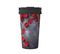 ZSUUGJ Tazza da viaggio portatile in acciaio inossidabile con motivo floreale rosso - Bicchiere termico per bevande calde e fredde con coperchio a prova di perdite, tazza da caffè adatta per pendolari