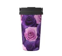ZSUUGJ Tazza da viaggio portatile in acciaio inossidabile con motivo floreale viola - Bicchiere termico per bevande calde e fredde con coperchio a prova di perdite, tazza da caffè adatta per pendolari