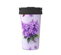 ZSUUGJ Tazza da viaggio portatile in acciaio inossidabile con motivo floreale viola lilla - Bicchiere termico per bevande calde e fredde con coperchio a prova di perdite, tazza da caffè adatta per