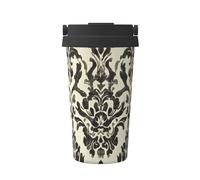 ZSUUGJ Tazza da viaggio portatile in acciaio inox damascato nero e marrone chiaro - Bicchiere termico per bevande calde e fredde con coperchio a prova di perdite, tazza da caffè adatta ai pendolari