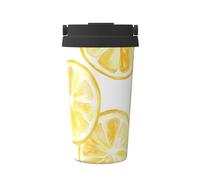 ZSUUGJ Tazza da viaggio portatile in acciaio inox giallo limone - Bicchiere termico per bevande calde e fredde con coperchio a prova di perdite, tazza da caffè adatta per pendolari, per ufficio, auto