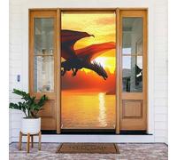 ZSUUGJ Tenda per porta riutilizzabile con drago volante al tramonto, decorazione per interni ed esterni, facile da appendere per feste, compleanni e vacanze