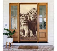 ZSUUGJ Tigre e Lione, copertura per porta riutilizzabile, per interni ed esterni, facile da appendere, decorazione per porte d'ingresso, per feste, compleanni e vacanze