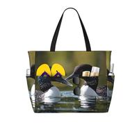 ZSUUGJ Two Loon Birds - Borsa da spiaggia extra large con tasche con cerniera, impermeabile, a prova di sabbia, per piscina, picnic, palestra e viaggi