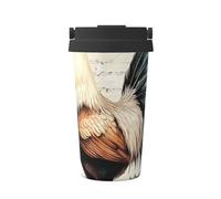 ZSUUGJ Vintage Rooster_ Tazza da viaggio portatile in acciaio inox - Bicchiere termico per bevande calde e fredde con coperchio a prova di perdite, tazza da caffè adatta per pendolari, per ufficio