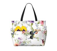 ZSUUGJ Wild Exotic Birds And Flowers Borsa da spiaggia extra large con tasche con cerniera - Borsa impermeabile a prova di sabbia per piscina, picnic, palestra e viaggi