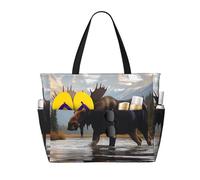 ZSUUGJ Wild Moose Forest - Borsa da spiaggia extra large con tasche con cerniera, impermeabile, a prova di sabbia, per piscina, picnic, palestra e viaggi