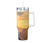 ZSUUGJ Zen Stone Sunset - Bicchiere termico con manico e coperchio con cannuccia, tazza da viaggio, tazza da caffè, bottiglia d'acqua riutilizzabile, ideale per auto, lavoro, regalo
