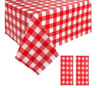 ZSYIULIA 2 tovaglie rettangolari in PVC a scacchi rossi, 137 x 274 cm, lavabili, in plastica, impermeabili, a prova di olio, per compleanni, matrimoni, Natale