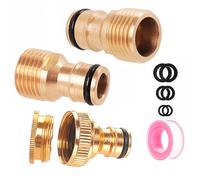 ZSYIULIA Connettore per rubinetto da giardino in ottone, 2 connettori filettati maschio da 1/2" per tubo flessibile, 1 adattatore femmina da 1/2 pollici e 3/4 pollici 2 in 1 per rubinetto filettato