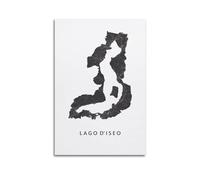 ZSZWHJ Poster vintage con mappa in bianco e nero, motivo: Europa Italia, Lago d'Iseo, poster decorativo da parete su tela, poster decorativo moderno per la camera da letto, 20 x 30 cm