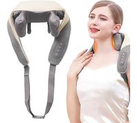 ZTBGY Massaggiatore elettrico per collo, collo e schiena, con calore per alleviare il dolore, tessuto profondo, massaggiatore per collo, senza fili, per donne, casa, ufficio e auto, beige