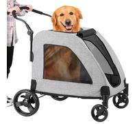 ZTBGY Passeggino per cani extra large - maniglie regolabili, passeggino leggero pieghevole per animali domestici, 4 ruote, sicurezza a doppio ingresso, capacità 68 kg (grigio)