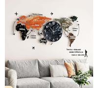ZTDPHZ Grande orologio da parete decorativo moderno for camera da letto Orologio da parete con mappa del mondo fai-da-te, alimentato a batteria, silenzioso, senza ticchettio