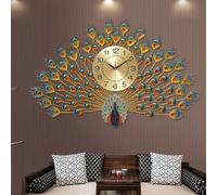 ZTDPHZ Large Peacock Wall Clock Metal Design Non-Ticking Silent Art Digital Wall Clocks for Living Room Decor 32.3inch