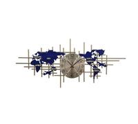 ZTDPHZ Orologio da parete moderno grande con mappa del mondo, orologio da parete in metallo for soggiorno, camera da letto, casa, ufficio, silenzioso, 96 cm(Blue)