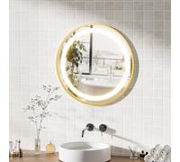 Ztexkee Specchio Bagno con Luce e Antiappannamento 50x50 cm Rotondo Specchi da Parete con Orologio e indicatore della Temperatura per Bagno Led illuminato Regolabile in 3 colori (Spina standard-EU)