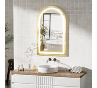 Ztexkee Specchio Bagno con Luce e Antiappannamento 50x80 cm Arcuato Specchi da Parete con Orologio e indicatore della Temperatura per Bagno Led illuminato Regolabile in 3 colori (Spina standard-EU)