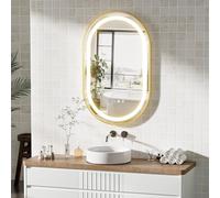 Ztexkee Specchio Bagno con Luce e Antiappannamento 50x80 cm Ovale Specchi da Parete con Orologio e indicatore della Temperatura per Bagno Led illuminato Regolabile in 3 colori (Spina standard-EU)