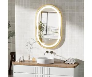 Ztexkee Specchio Bagno con Luce e Antiappannamento 50x80 cm Ovale Specchi da Parete con Orologio e indicatore della Temperatura per Bagno Led illuminato Regolabile in 3 colori (Spina standard-EU)