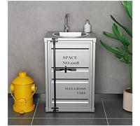 ZTGL Autoportante Mobile Lavabo, Stile Industriale Mobiles Lavabos Esterno, Mobile Bagno con Lavabo in Acciaio Inox e Rubinetto, Lavandino A Colonna in Retro Ferro Battuto,Argento,Without Mirror