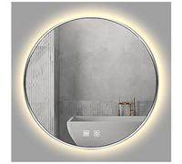ZTGL Grande Specchio da Trucco Rotondo Retroilluminato con Luci a LED, Specchio da Doccia Antiappannamento con Cornice in Metallo, Specchi da Bagno con Dimmer,Argento,800mmx800mm
