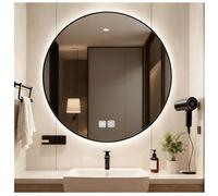 ZTGL Grande Specchio da Trucco Rotondo Retroilluminato con Luci a LED, Specchio da Doccia Antiappannamento con Cornice in Metallo, Specchi da Bagno con Dimmer,Nero,500mmx500mm