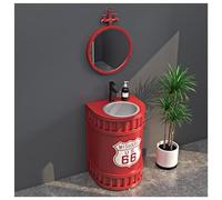 ZTGL Lavabo su Piedistallo da Bagno, Lavandino A Colonna in Ferro Battuto, Stile Industriale Lavabo Freestanding per Bagni, Lavello a Colonna da Appoggio con Rubinetto e Scarico B5, with Mirror