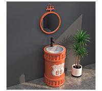 ZTGL Lavabo su Piedistallo da Bagno, Lavandino A Colonna in Ferro Battuto, Stile Industriale Lavabo Freestanding per Bagni, Lavello a Colonna da Appoggio con Rubinetto e Scarico A4, with Mirror
