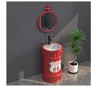 ZTGL Lavabo su Piedistallo da Bagno, Lavandino A Colonna in Ferro Battuto, Stile Industriale Lavabo Freestanding per Bagni, Lavello a Colonna da Appoggio con Rubinetto e Scarico A5, with Mirror