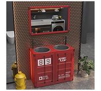 ZTGL Lavandino a Colonna Indipendente Moderno, Lavandini su Piedistallo per Bagno in Stile Industriale, Lavabo Bagno Freestanding da Appoggio con Rubinetto e Scarico Combinato Deco A2, with Mirror