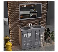 ZTGL Lavandino a Colonna Indipendente Moderno, Lavandini su Piedistallo per Bagno in Stile Industriale, Lavabo Bagno Freestanding da Appoggio con Rubinetto e Scarico Combinato Deco A5, with Mirror