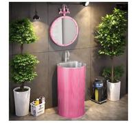 ZTGL Lavandino a Colonna per Bagno 45x45x85cm, Lavandino su Piedistallo con Lavabo in Acciaio Inox, Mobile da Bagno con Piedistallo Industriale, Lavabo Freestanding da Terra I, with Mirror