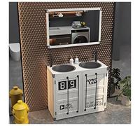 ZTGL Mobiletto Lavabo da Bagno con Lavello in Acciaio Inox, Industriale Lavabo da Appoggio, Lavabo Freestanding per Bagni, Lavandino a Colonna in Ferro Battuto, Scarico Incluso B2, with Mirror