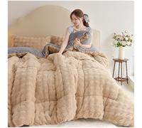 ZTGL Trapunta Matrimoniale in Finta Pelliccia di Coniglio, Piumino Spessa e Calda per l'Inverno, Comoda, Morbida, Soffice, per Divano e Letto, Coperta Pesante di Lusso,Cachi,220x240cm(5kg)