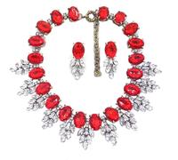 Zthread Lux Statment - Collana girocollo con foglie e cristalli, per abito da sera, set di gioielli da donna, one size, Cristallo, Cristallo