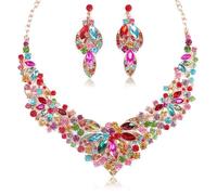Zthread Set di collana e orecchini a costina con strass di cristallo, collana grossa con perline, accessori alla moda per le donne, Acrilico, Acrilico.