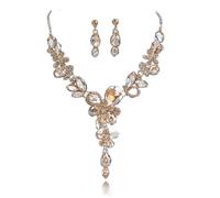 Zthread Set di gioielli da donna con collana e orecchini pendenti a goccia in stile Art Deco con strass e cristalli, Acrilico, Zircone